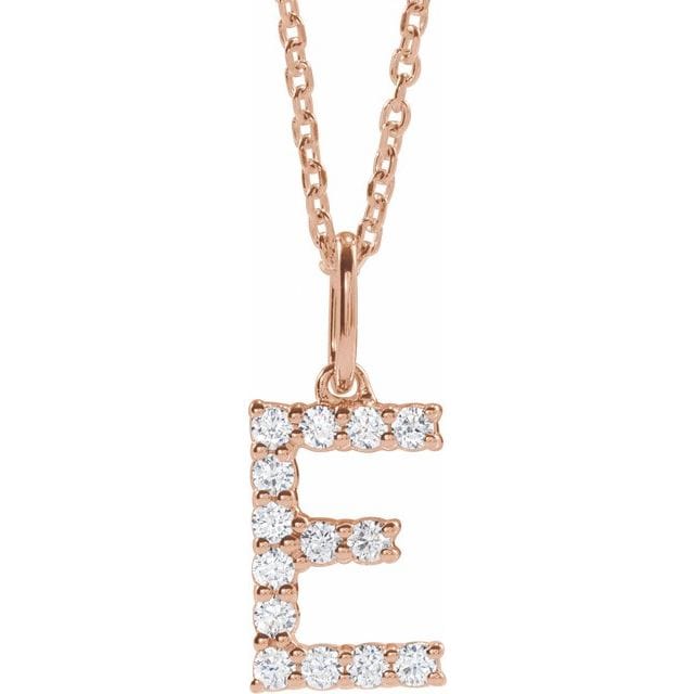 saveongems Initial E / SI1-SI2 G-H / 14K Rose Diamond Initial letter Necklace 1/5 Carat Total Weight