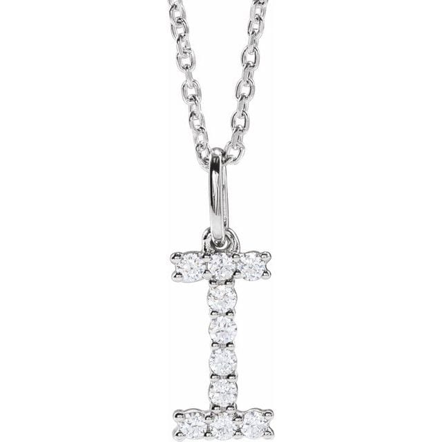 saveongems Initial I / SI1-SI2 G-H / 14K White Diamond Initial letter Necklace 1/5 Carat Total Weight