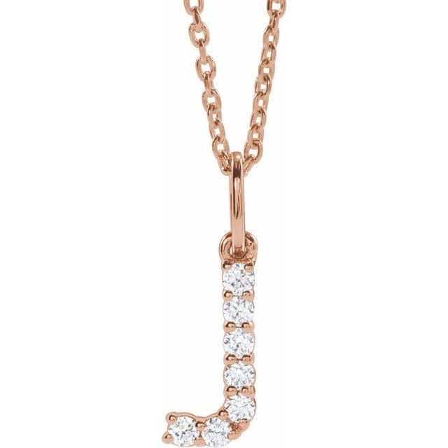 saveongems Initial J / SI1-SI2 G-H / 14K Rose Diamond Initial letter Necklace 1/5 Carat Total Weight