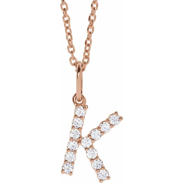 saveongems Initial K / SI1-SI2 G-H / 14K Rose Diamond Initial letter Necklace 1/5 Carat Total Weight