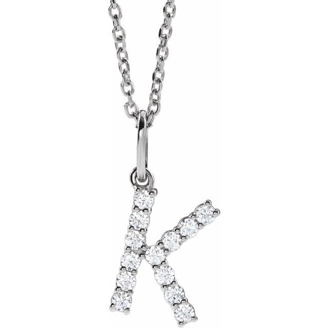 saveongems Initial K / SI1-SI2 G-H / 14K White Diamond Initial letter Necklace 1/5 Carat Total Weight