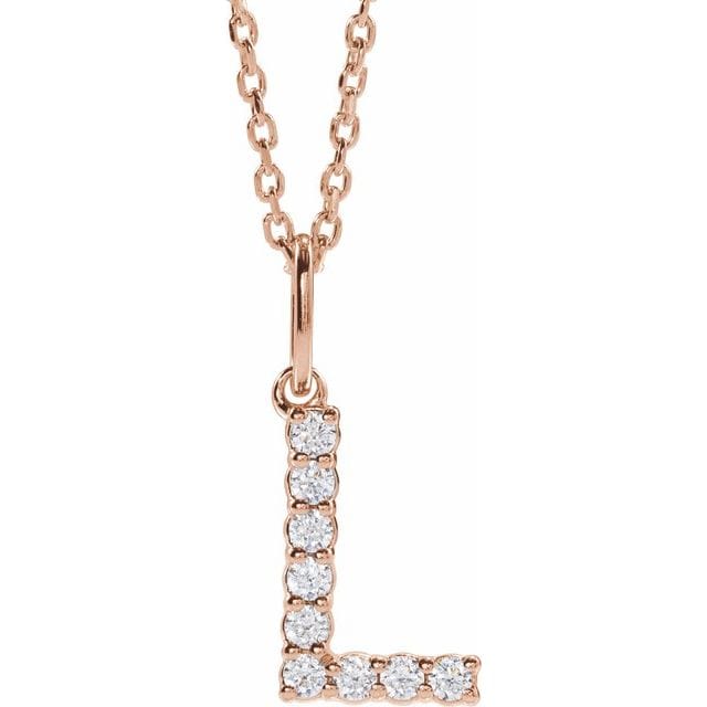 saveongems Initial L / SI1-SI2 G-H / 14K Rose Diamond Initial letter Necklace 1/5 Carat Total Weight
