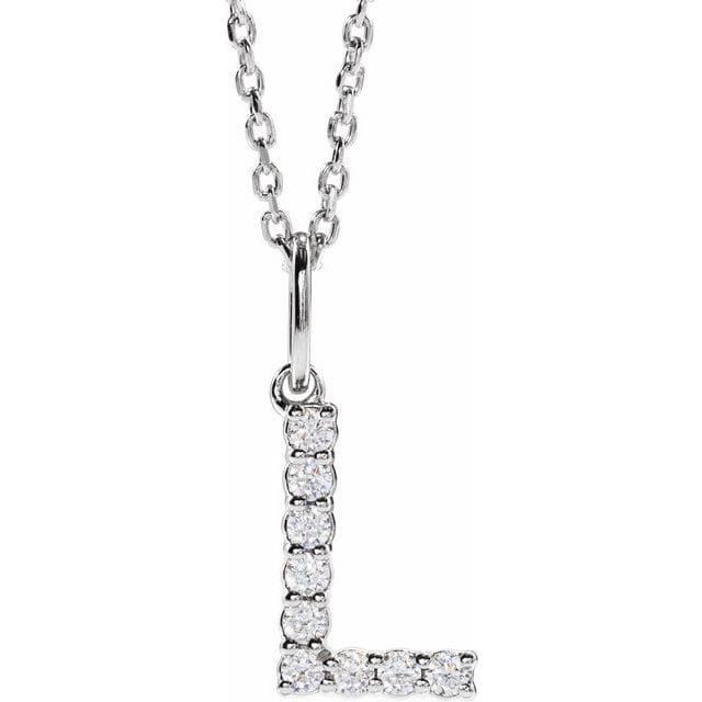 saveongems Initial L / SI1-SI2 G-H / 14K White Diamond Initial letter Necklace 1/5 Carat Total Weight