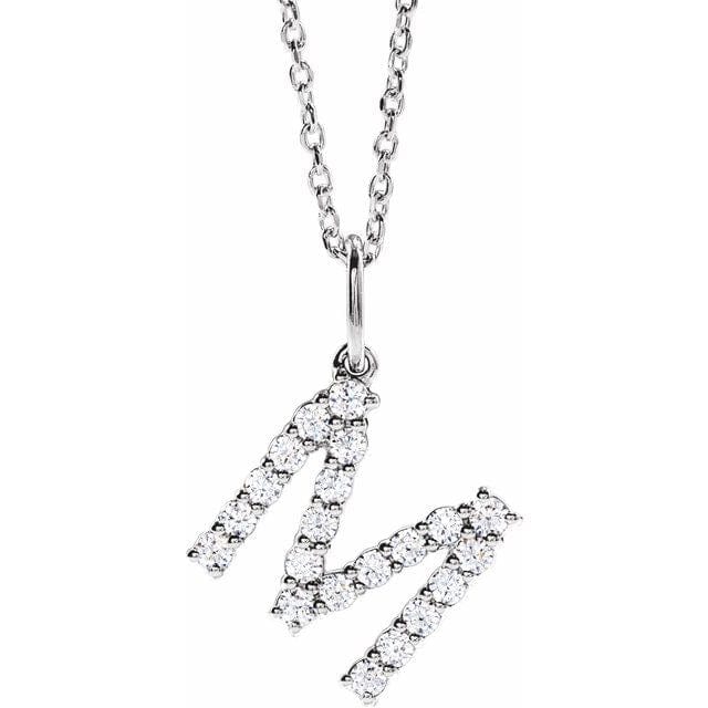 saveongems Initial M / SI1-SI2 G-H / 14K White Diamond Initial letter Necklace 1/5 Carat Total Weight