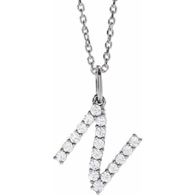 saveongems Initial N / SI1-SI2 G-H / 14K White Diamond Initial letter Necklace 1/5 Carat Total Weight