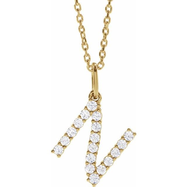 saveongems Initial N / SI1-SI2 G-H / 14K Yellow Diamond Initial letter Necklace 1/5 Carat Total Weight