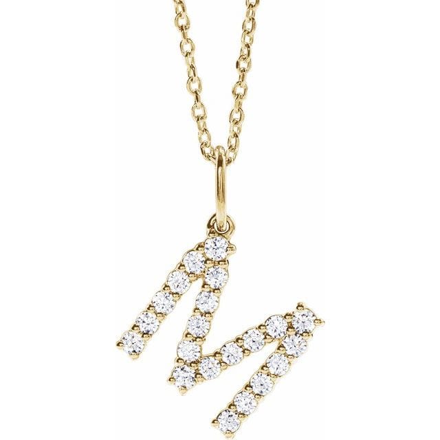 saveongems Initial M / SI1-SI2 G-H / 14K Yellow Diamond Initial letter Necklace 1/5 Carat Total Weight
