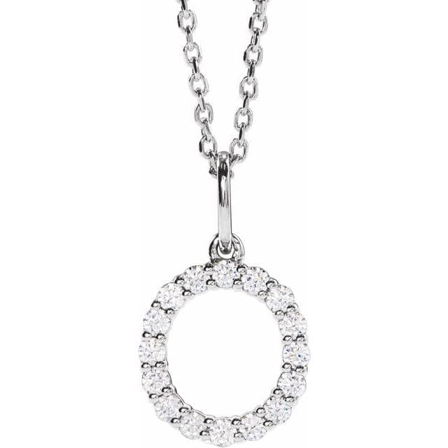 saveongems Initial O / SI1-SI2 G-H / 14K White Diamond Initial letter Necklace 1/5 Carat Total Weight
