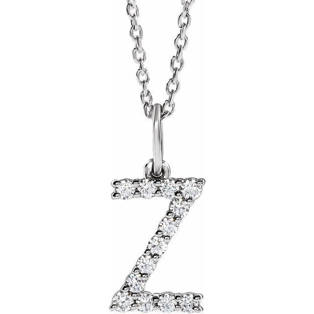 saveongems Initial Z / SI1-SI2 G-H / 14K White Diamond Initial letter Necklace 1/5 Carat Total Weight