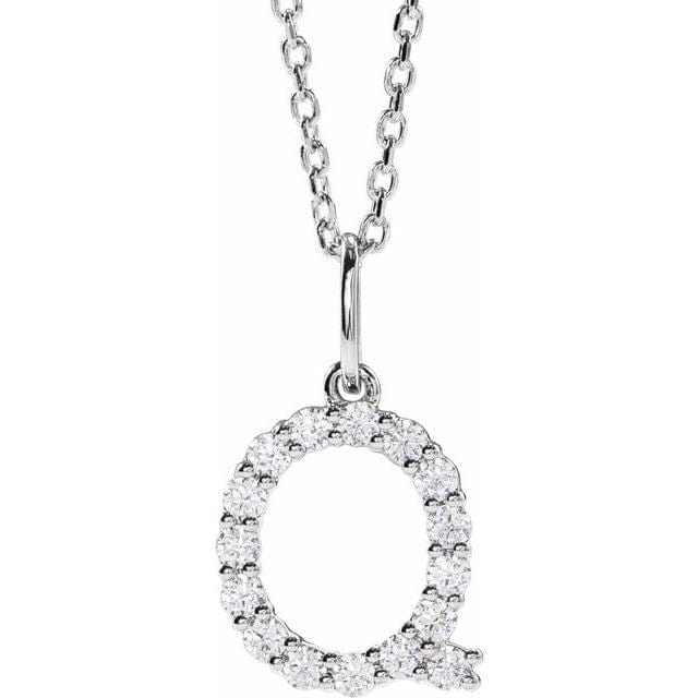 saveongems Initial Q / SI1-SI2 G-H / 14K White Diamond Initial letter Necklace 1/5 Carat Total Weight