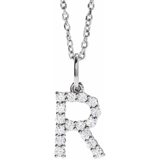 saveongems Initial R / SI1-SI2 G-H / 14K White Diamond Initial letter Necklace 1/5 Carat Total Weight