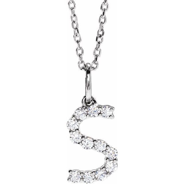 saveongems Initial S / SI1-SI2 G-H / 14K White Diamond Initial letter Necklace 1/5 Carat Total Weight