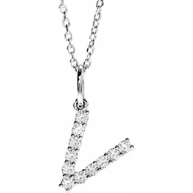 saveongems Initial V / SI1-SI2 G-H / 14K White Diamond Initial letter Necklace 1/5 Carat Total Weight