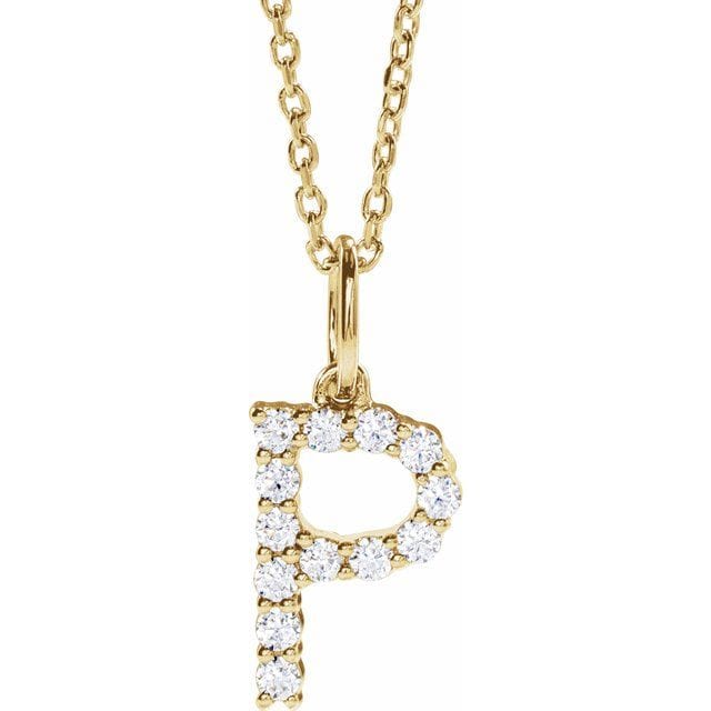 saveongems Initial P / SI1-SI2 G-H / 14K Yellow Diamond Initial letter Necklace 1/5 Carat Total Weight