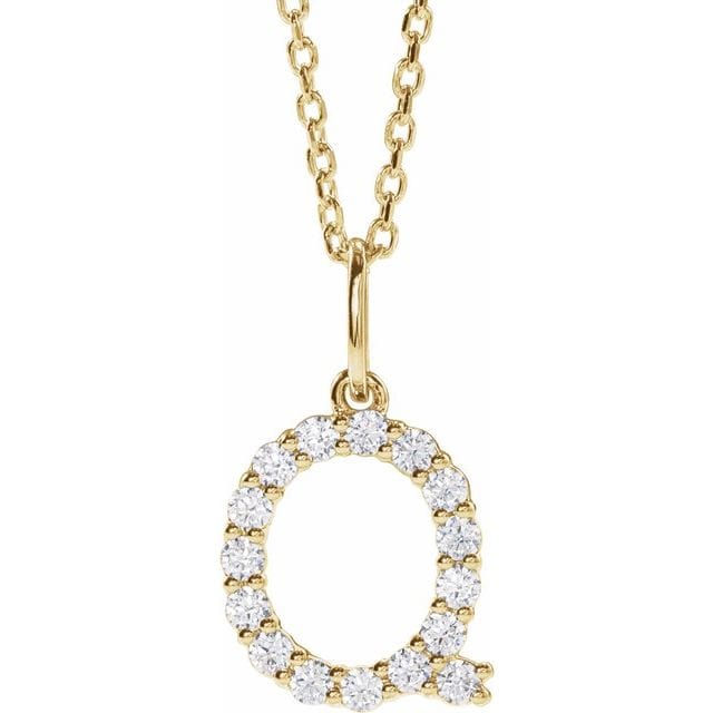 saveongems Initial Q / SI1-SI2 G-H / 14K Yellow Diamond Initial letter Necklace 1/5 Carat Total Weight