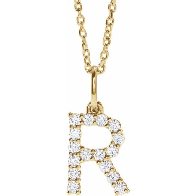 saveongems Initial R / SI1-SI2 G-H / 14K Yellow Diamond Initial letter Necklace 1/5 Carat Total Weight