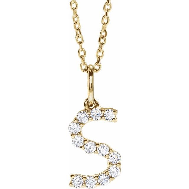 saveongems Initial S / SI1-SI2 G-H / 14K Yellow Diamond Initial letter Necklace 1/5 Carat Total Weight