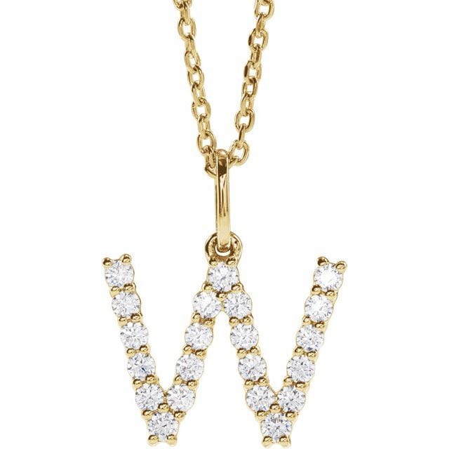 saveongems Initial W / SI1-SI2 G-H / 14K Yellow Diamond Initial letter Necklace 1/5 Carat Total Weight