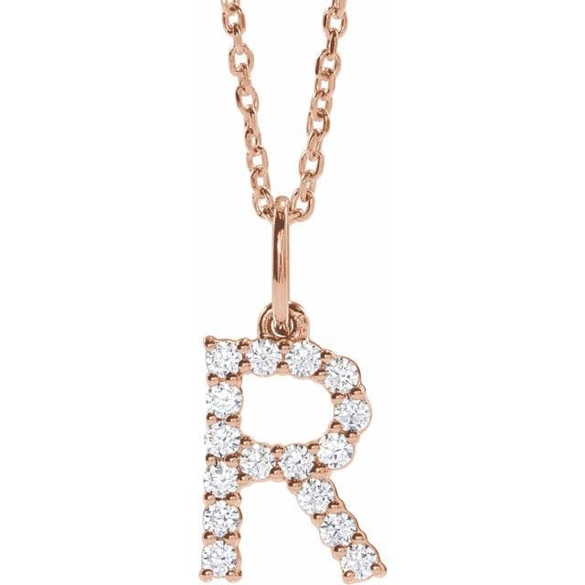 saveongems Initial R / SI1-SI2 G-H / 14K Rose Diamond Initial letter Necklace 1/5 Carat Total Weight