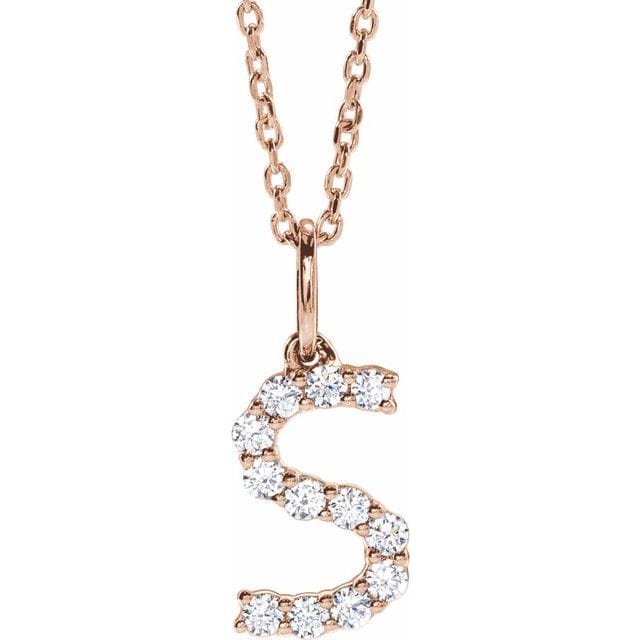 saveongems Initial S / SI1-SI2 G-H / 14K Rose Diamond Initial letter Necklace 1/5 Carat Total Weight