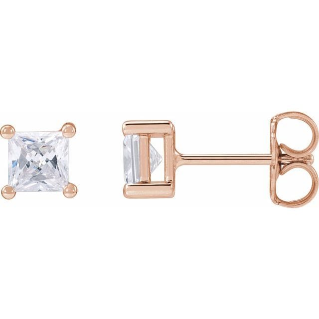 saveongems 2mm / SI / 14K Rose Lab-Grown Square Diamond 4-Prong Earrings 14K Lab-Grown Square Diamond 4-Prong Earrings