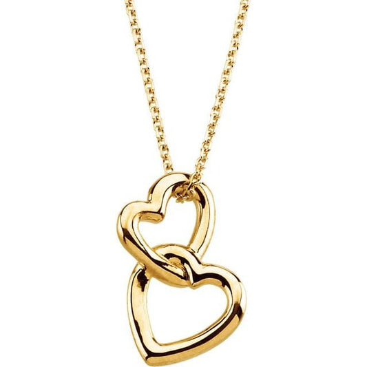 saveongems Jewelry 1mm::1.565 DWT (2.43 grams) / 18 Inch 14K Yellow Double Heart 18" Necklace