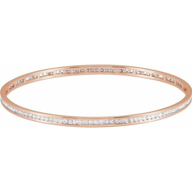 saveongems Jewelry 1.3mm:: 1 1/2 CTW / I1 H+ / 14K Rose 14K Natural Diamond Stackable Bangle 8" Bracelet