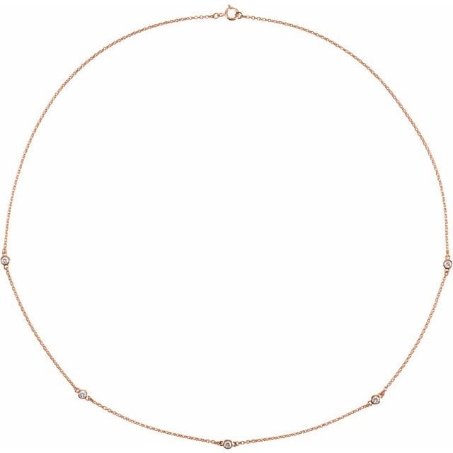 saveongems 1/4 ctw (2.4mm) / 18 Inch / 14K Rose Bezel-Set Station 5-Stone Necklace 18"