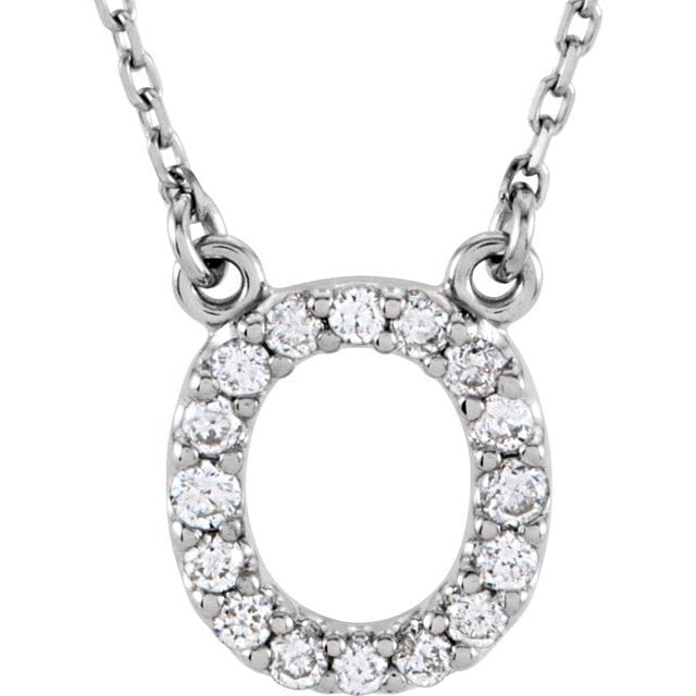 saveongems Initial O / I1 G-H / 14K White 14K Natural Diamond Initial 16" Necklace