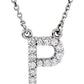 saveongems Initial P / I1 G-H / 14K White 14K Natural Diamond Initial 16" Necklace