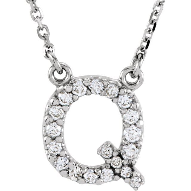 saveongems Initial Q / I1 G-H / 14K White 14K Natural Diamond Initial 16" Necklace