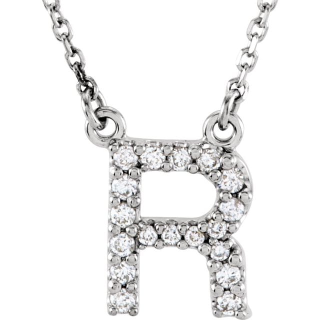 saveongems Initial R / I1 G-H / 14K White 14K Natural Diamond Initial 16" Necklace