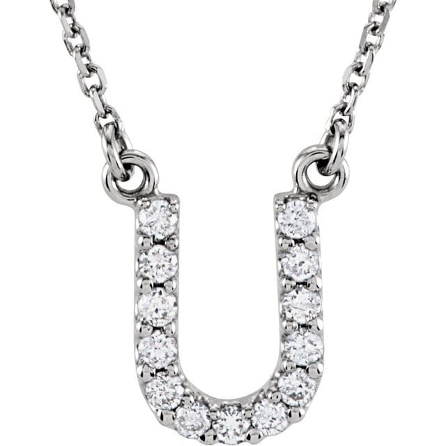 saveongems Initial U / I1 G-H / 14K White 14K Natural Diamond Initial 16" Necklace