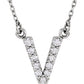 saveongems Initial V / I1 G-H / 14K White 14K Natural Diamond Initial 16" Necklace