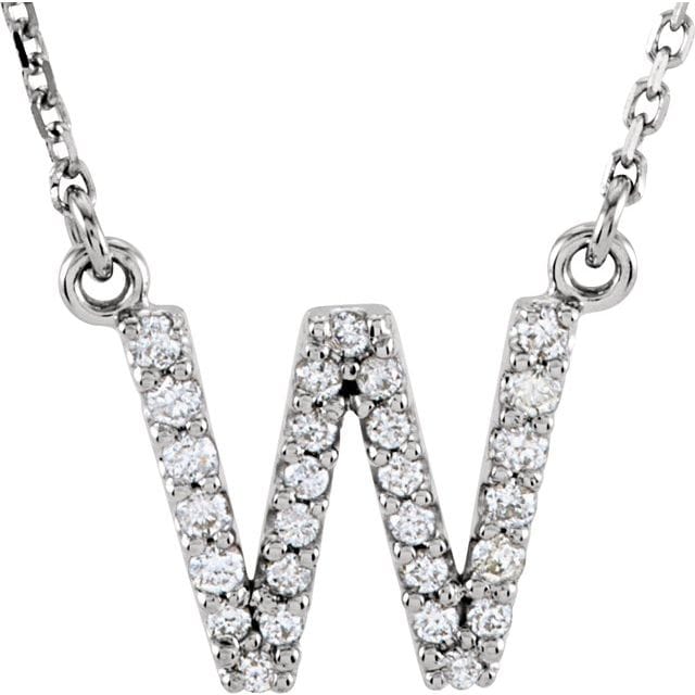 saveongems Initial W / I1 G-H / 14K White 14K Natural Diamond Initial 16" Necklace