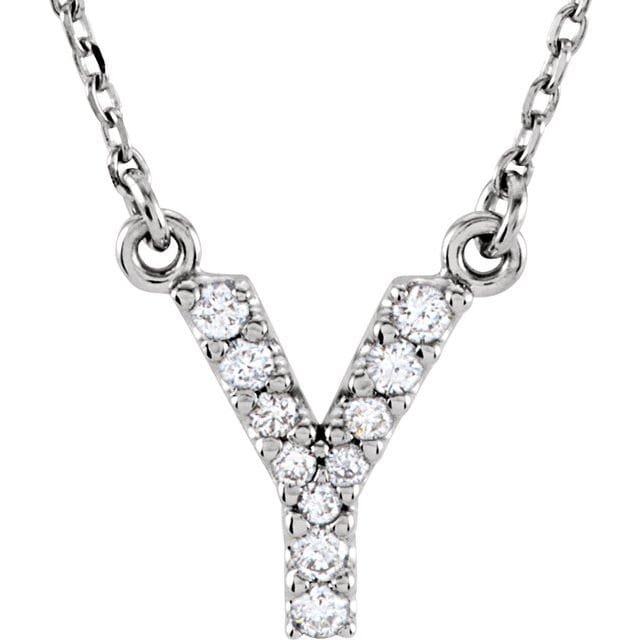 saveongems Initial Y / I1 G-H / 14K White 14K Natural Diamond Initial 16" Necklace