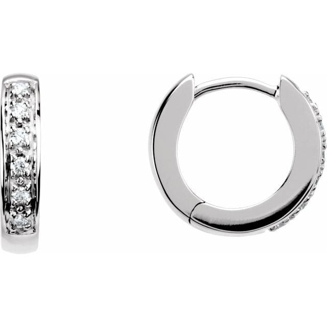 saveongems 1.2mm::1/10 CTW / SI1 G-H / 14K White 14K Natural Diamond Accented Huggie Hoop Earrings