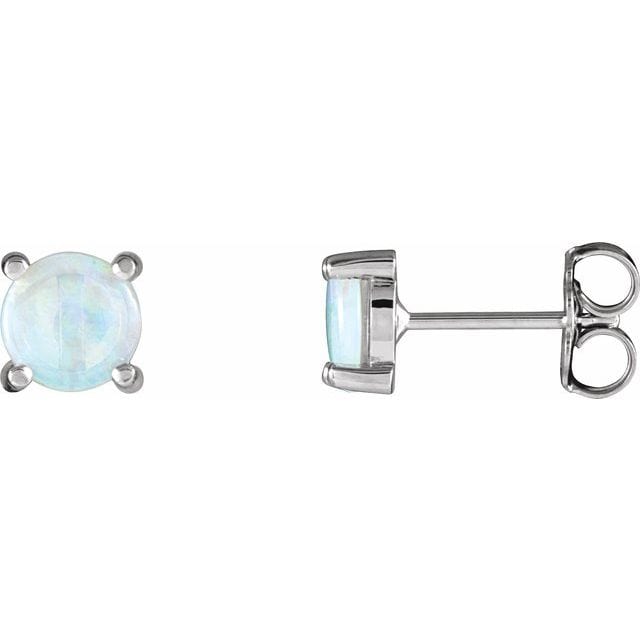 saveongems Jewelry 6mm / 14K White 14K Natural White Opal Earrings