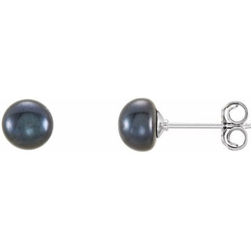saveongems Jewelry 5.0-6.0 / Sterling Silver Black Freshwater Pearl Earrings