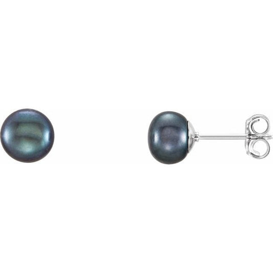 saveongems Jewelry 6.0-7.0 / Sterling Silver Black Freshwater Pearl Earrings