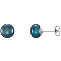 saveongems Jewelry 7.0-8.0 / Sterling Silver Black Freshwater Pearl Earrings