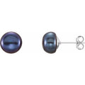 saveongems Jewelry 8.0-9.0 / Sterling Silver Black Freshwater Pearl Earrings