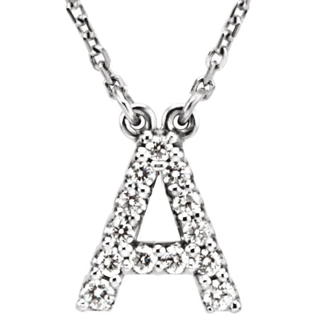 saveongems Initial A / I1 G-H / 14K White 14K Natural Diamond Initial 16" Necklace