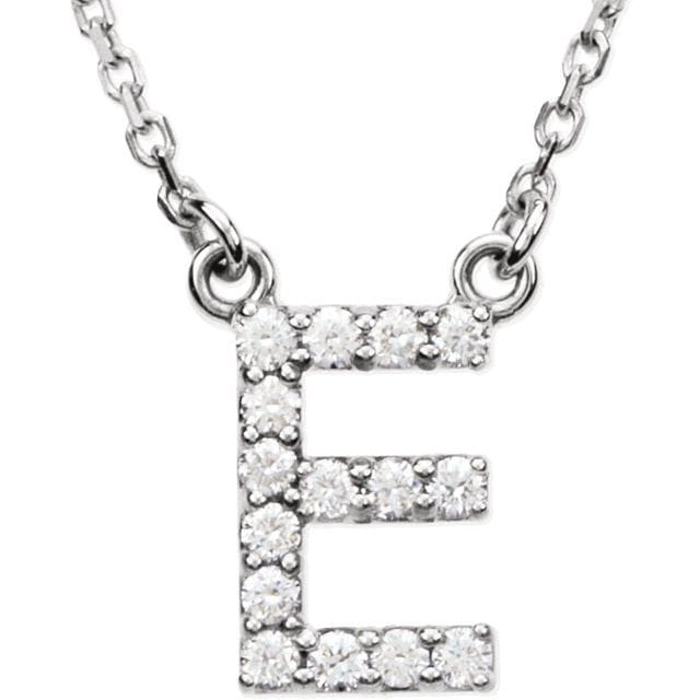 saveongems Initial E / I1 G-H / 14K White 14K Natural Diamond Initial 16" Necklace