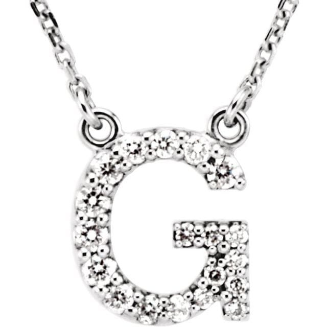 saveongems Initial G / I1 G-H / 14K White 14K Natural Diamond Initial 16" Necklace
