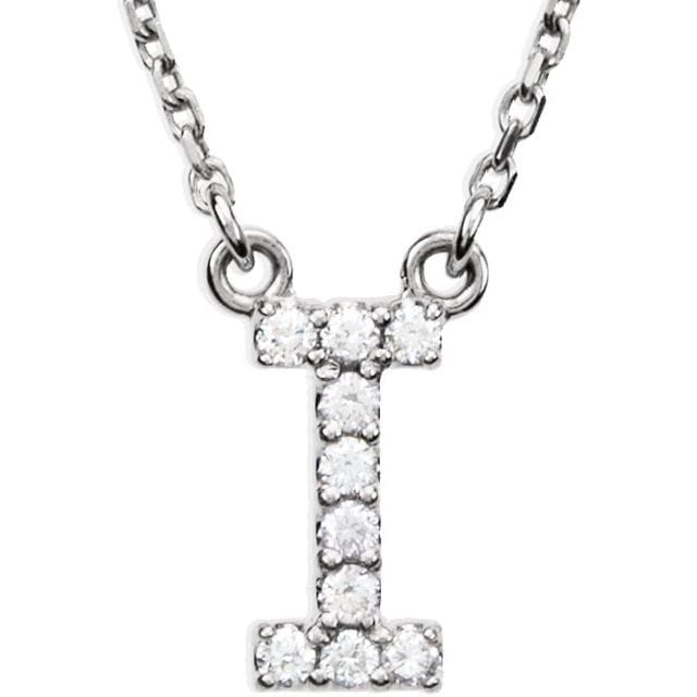saveongems Initial I / I1 G-H / 14K White 14K Natural Diamond Initial 16" Necklace