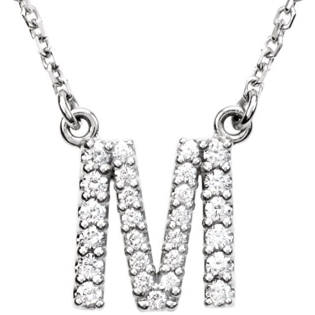 saveongems Initial M / I1 G-H / 14K White 14K Natural Diamond Initial 16" Necklace