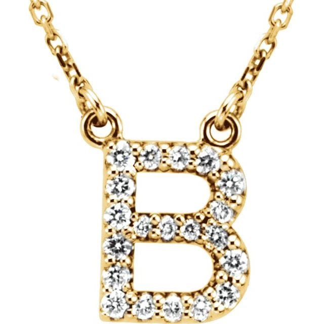 saveongems Initial B / I1 G-H / 14K Yellow 14K Natural Diamond Initial 16" Necklace