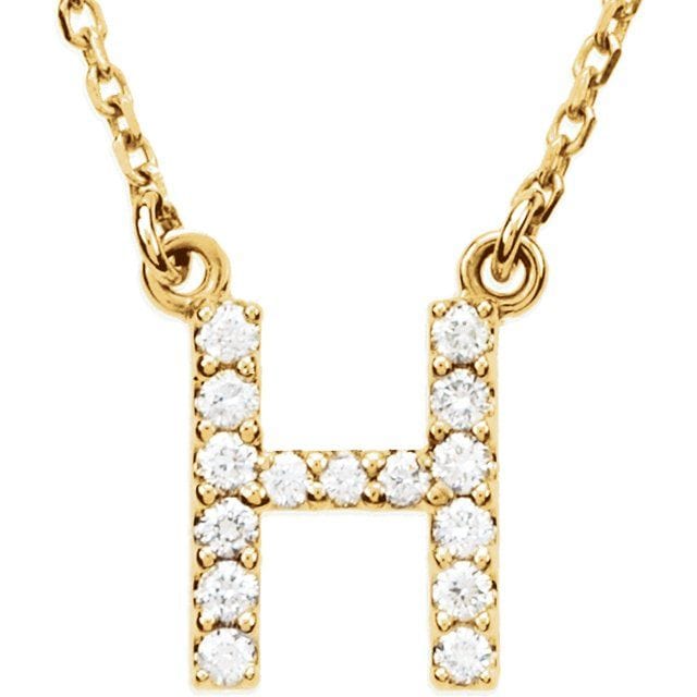 saveongems Initial H / I1 G-H / 14K Yellow 14K Natural Diamond Initial 16" Necklace
