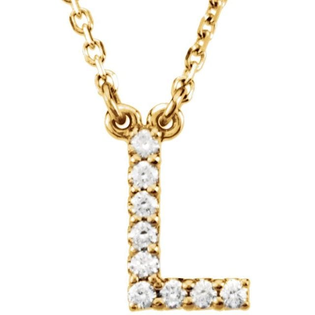 saveongems Initial L / I1 G-H / 14K Yellow 14K Natural Diamond Initial 16" Necklace